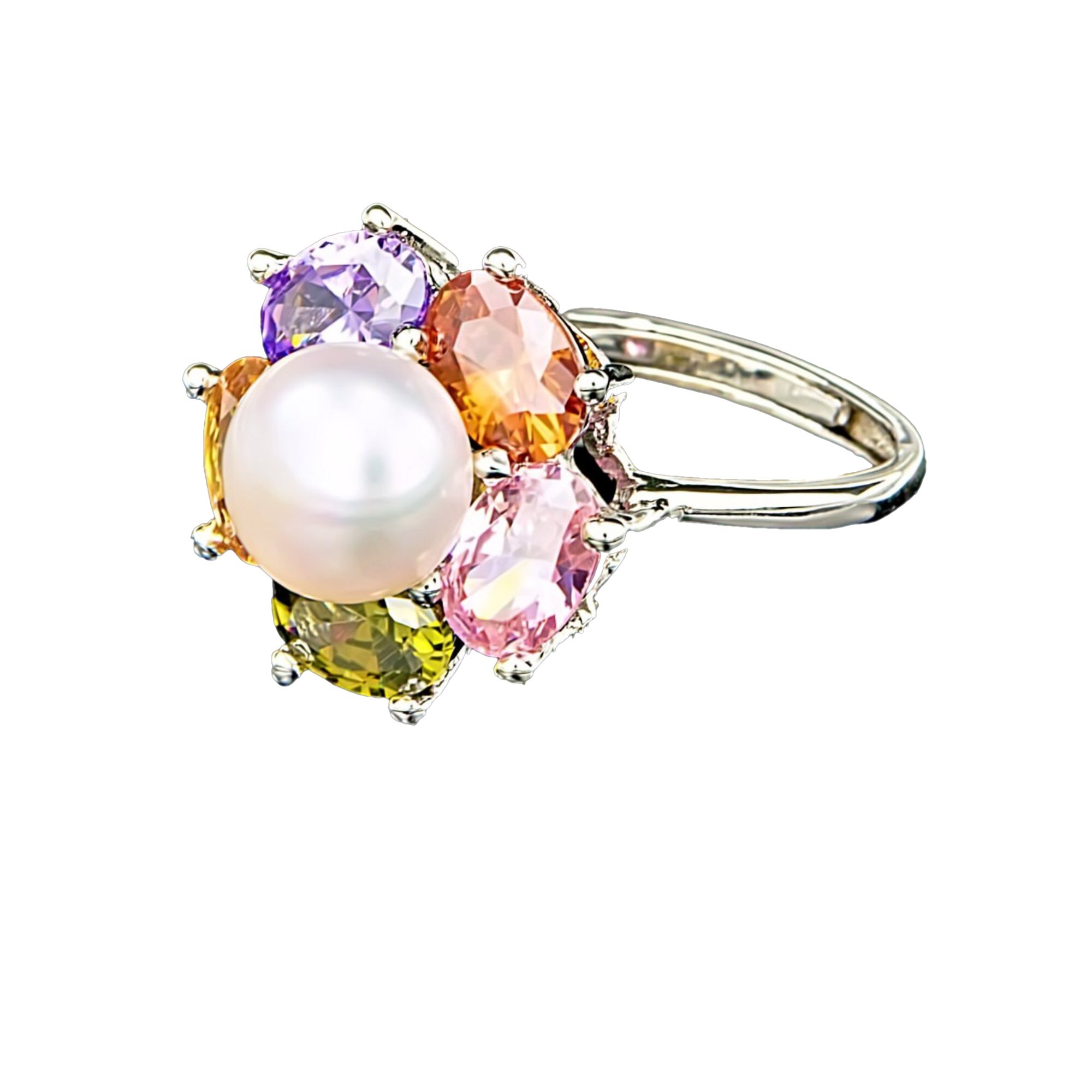 Inel din Argint 925 cu Perla Naturala si Diamante, Flower