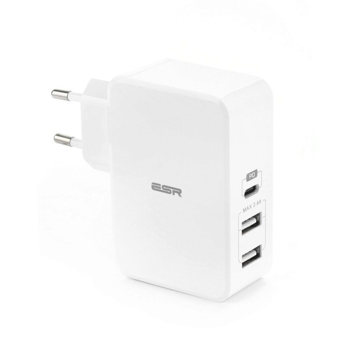 Зарядно устройство ESR, 41W, USB-C PD & 2*USB изхода, Бяло