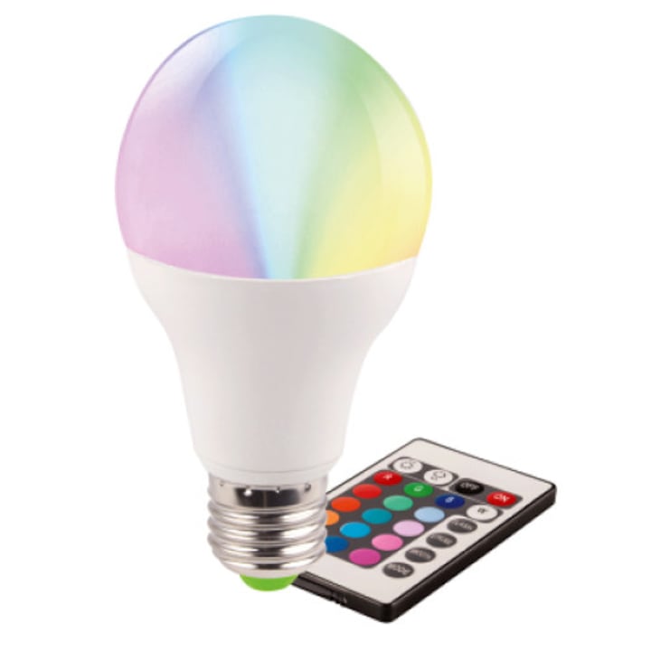 LED крушка, EVO17, A60 5W E27 RGB, Дистанционно управление