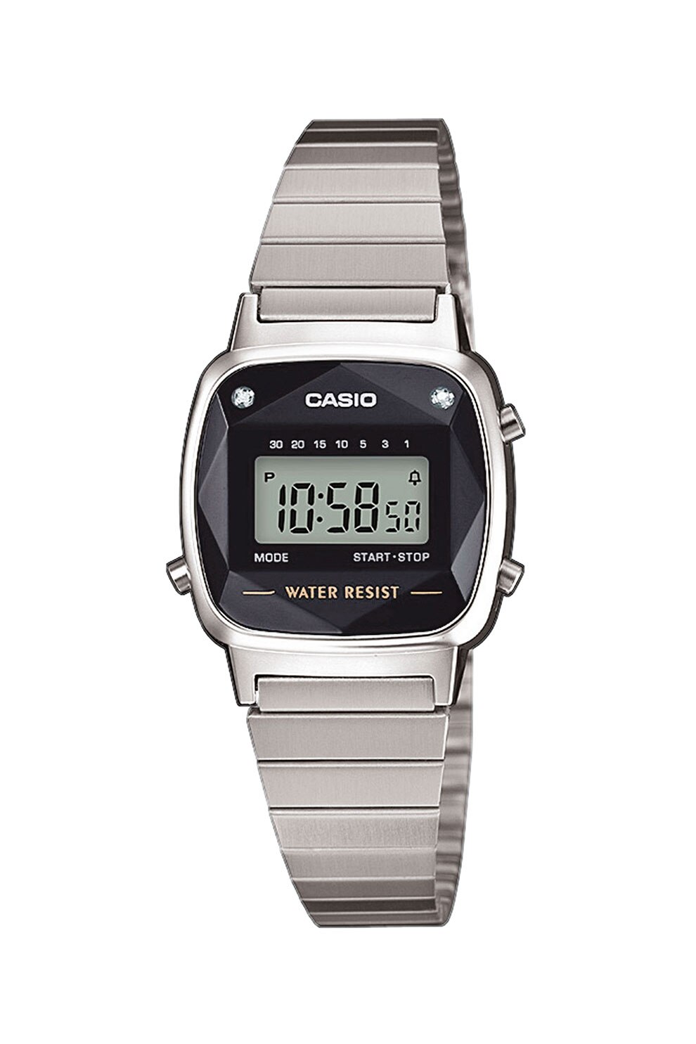 Casio, Ceas digital cronograf, cu bratara metalic, Argintiu