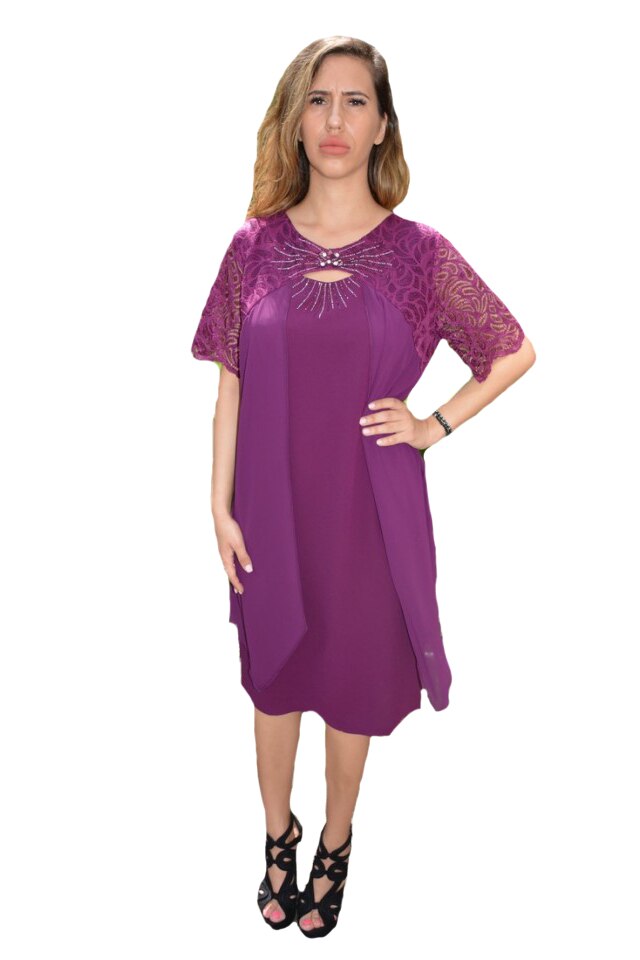 Rochie rafinata Raelynn, aplicatii de strasuri si dantela,D&J Exclussive, Mov