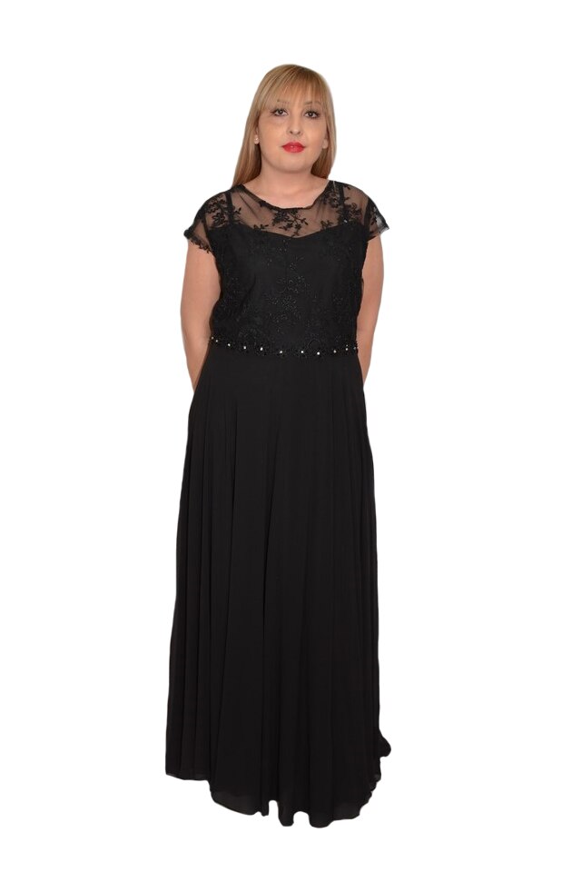 Rochie eleganta Elizabeth cu dantela,strasuri in talie,D&J Exclussive, Negru
