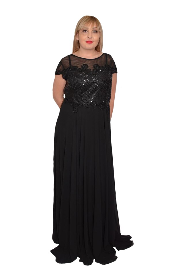 Rochie de seara Tia,aplicatii de strasuri si paiete,D&J Exclussive, Negru