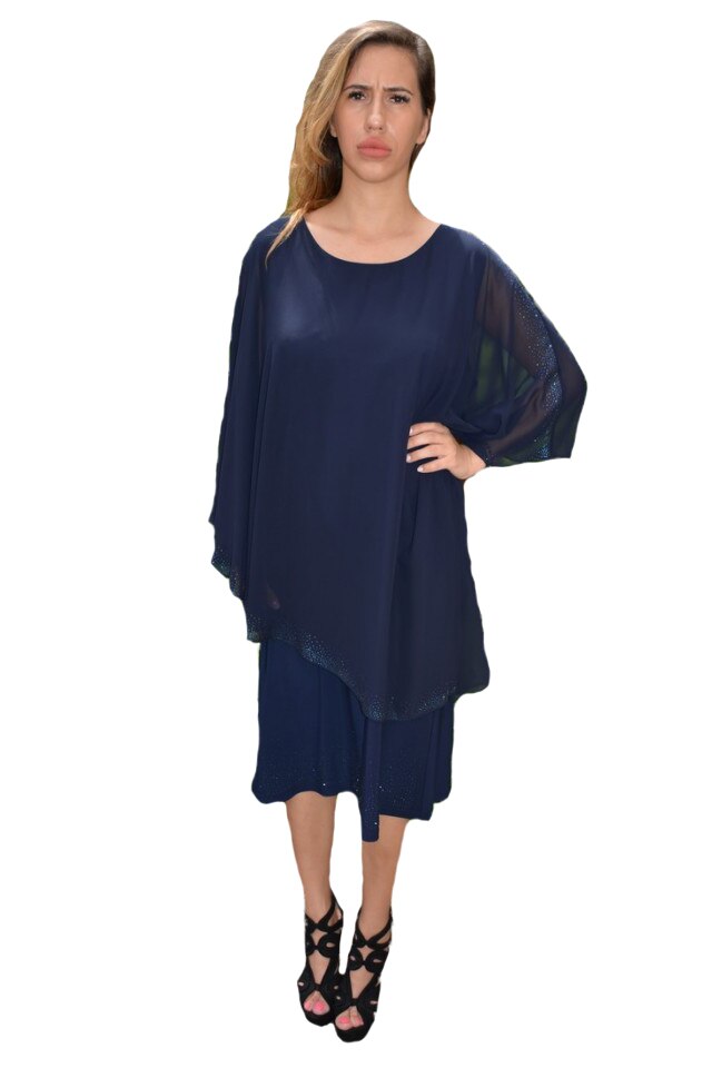 Rochie rafinata Esmeralda din voal,strasuri aplicate,D&J, Albastru marin