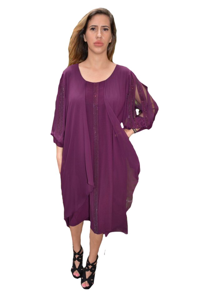 Rochie eleganta Alana din voal,maneca decupata,D&J Exclussive, Mov