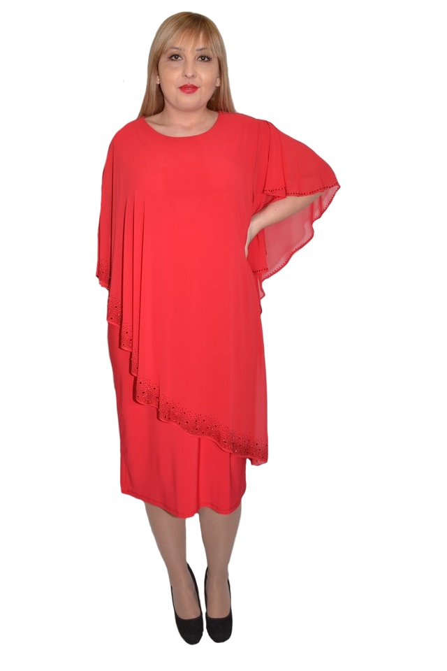 Rochie Singrid cu aplicatii de strasuri,D&J Exclussive, Rosu