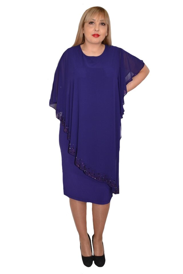 Rochie Singrid cu voal si aplicatii de strasuri,D&J Exclussive, Mov