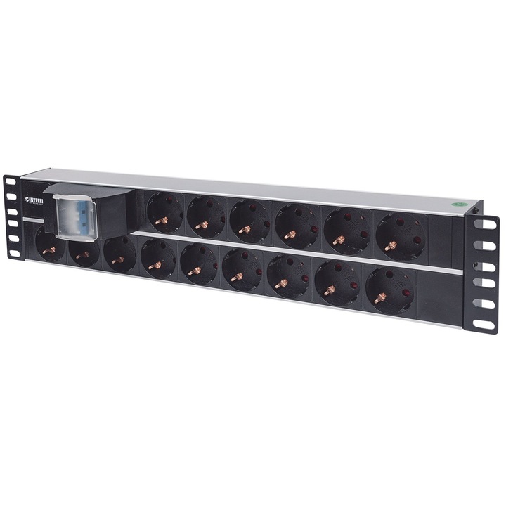 PDU pentru montaj in dulapul de server , Intellinet , 19'' 1.5U 250V/16A 15 prize 1.5m , negru cu argintiu