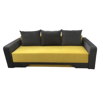 Canapea extensibila Mirela, MobAmbient, Galben Gri, material textil, extensie din plasa de arcuri tip relaxa, cu lada de depozitare, 3 perne incluse, 220 x 140 cm Canapea extensibila Mirela, MobAmbient, Galben Gri, material textil, extensie din plasa de arcuri tip relaxa, cu lada de depozitare, 3 perne incluse, 220 x 140 cm