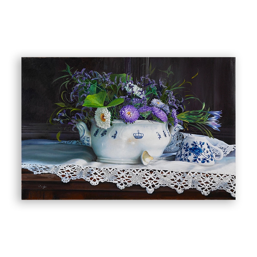 Tablou Canvas - Natura Moarta, Floral, Cana, Ceasca, 60 x 90 cm