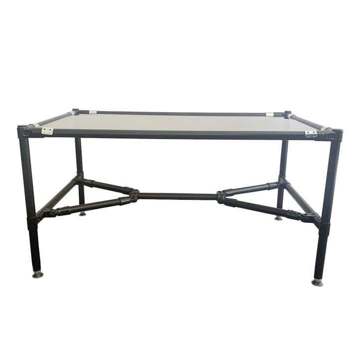 Masuta de cafea, Ibrox, neagra, 600x1000x520mm, din tuburi si imbinari metalice, blat sticla