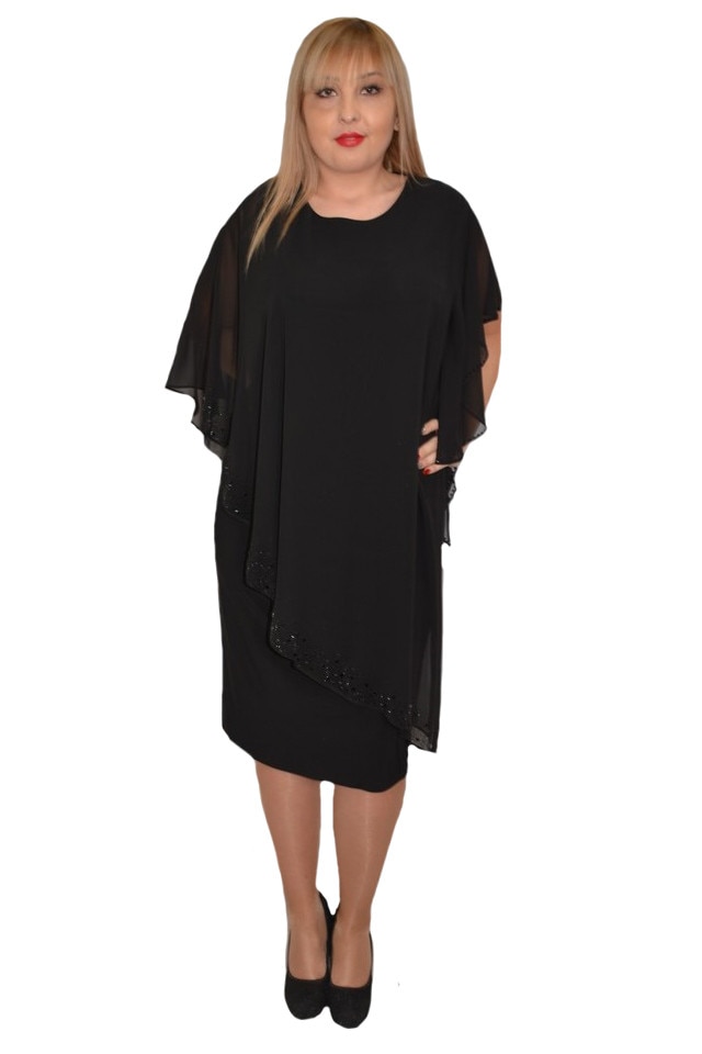 Rochie Sigrid cu aplicatii de strasuri pe voal,D&J Exclussive, Negru