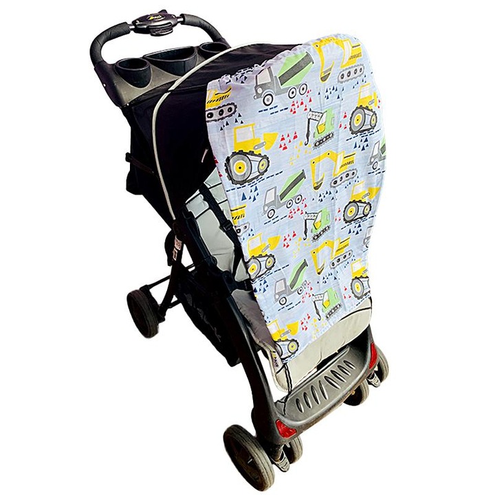 Parasolar pentru landou si carucior cu utilaje, multicolor, 64 x 50 cm