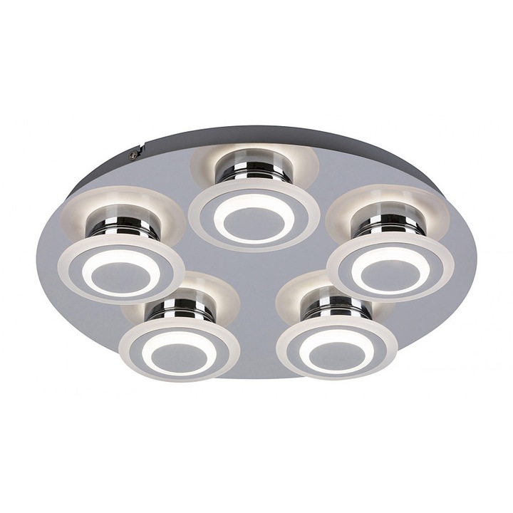 Плафониера Rabalux Demna 2260, Метал, Хром, LED, 5x 4W, 1800 lm, 4000 K, IP20 A+