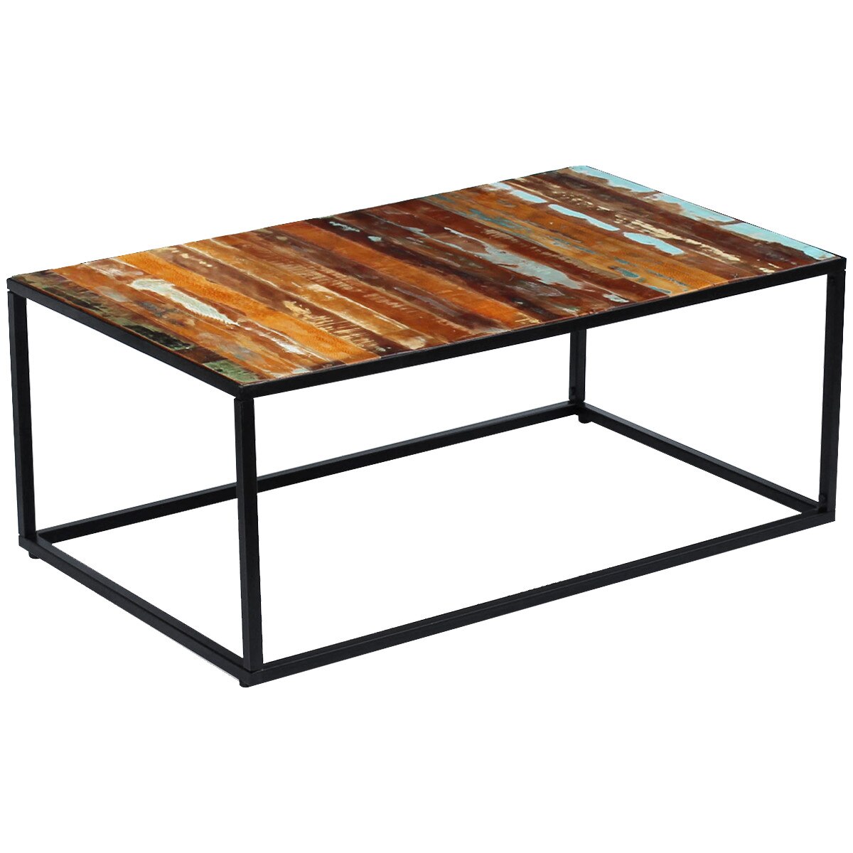 Masuta de cafea cu blat de lemn reciclat si cadru de otel, vidaXL, Multicolor, 100 x 60 x 40 cm