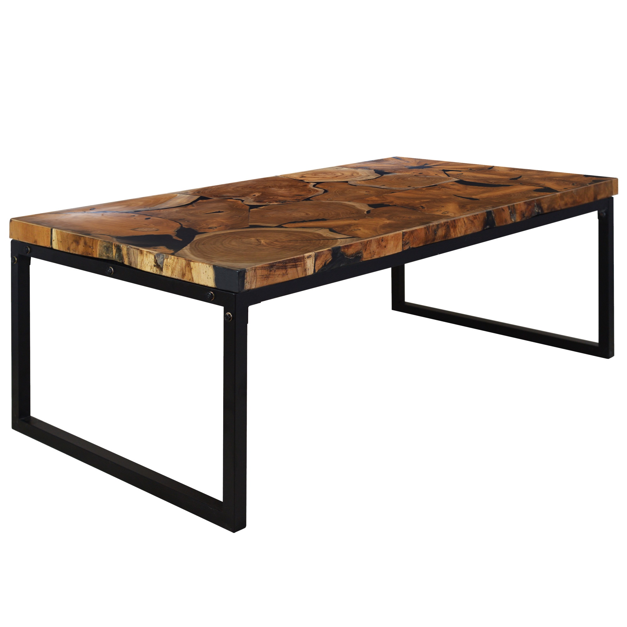 Masuta de cafea din tec si rasina, vidaXL, 110 x 60 x 40 cm, Negru