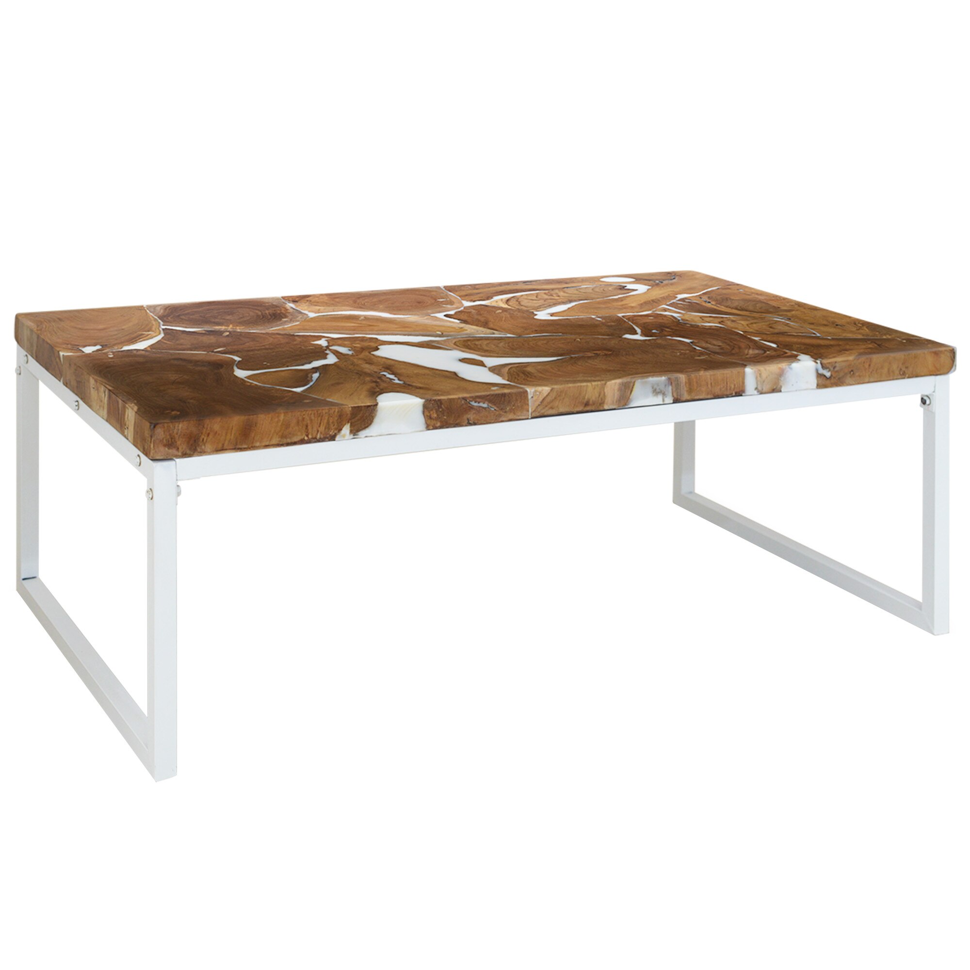 Masuta de cafea cu blat de lemn si cadru de otel, vidaXL, 110 x 60 x 40 cm, Alb