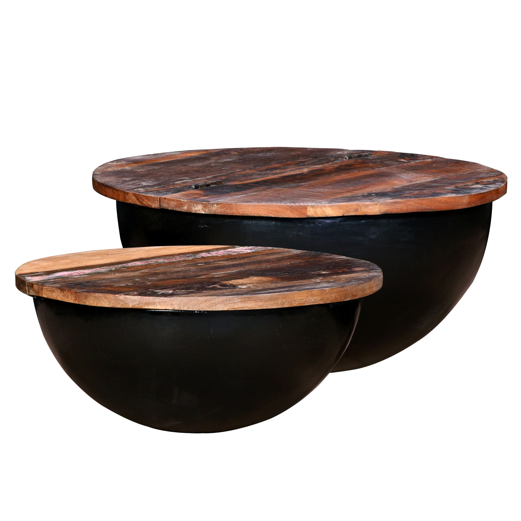 Set de 2 masute de cafea, vidaXL, Lemn masiv reciclat, Negru, 60 x 27 cm