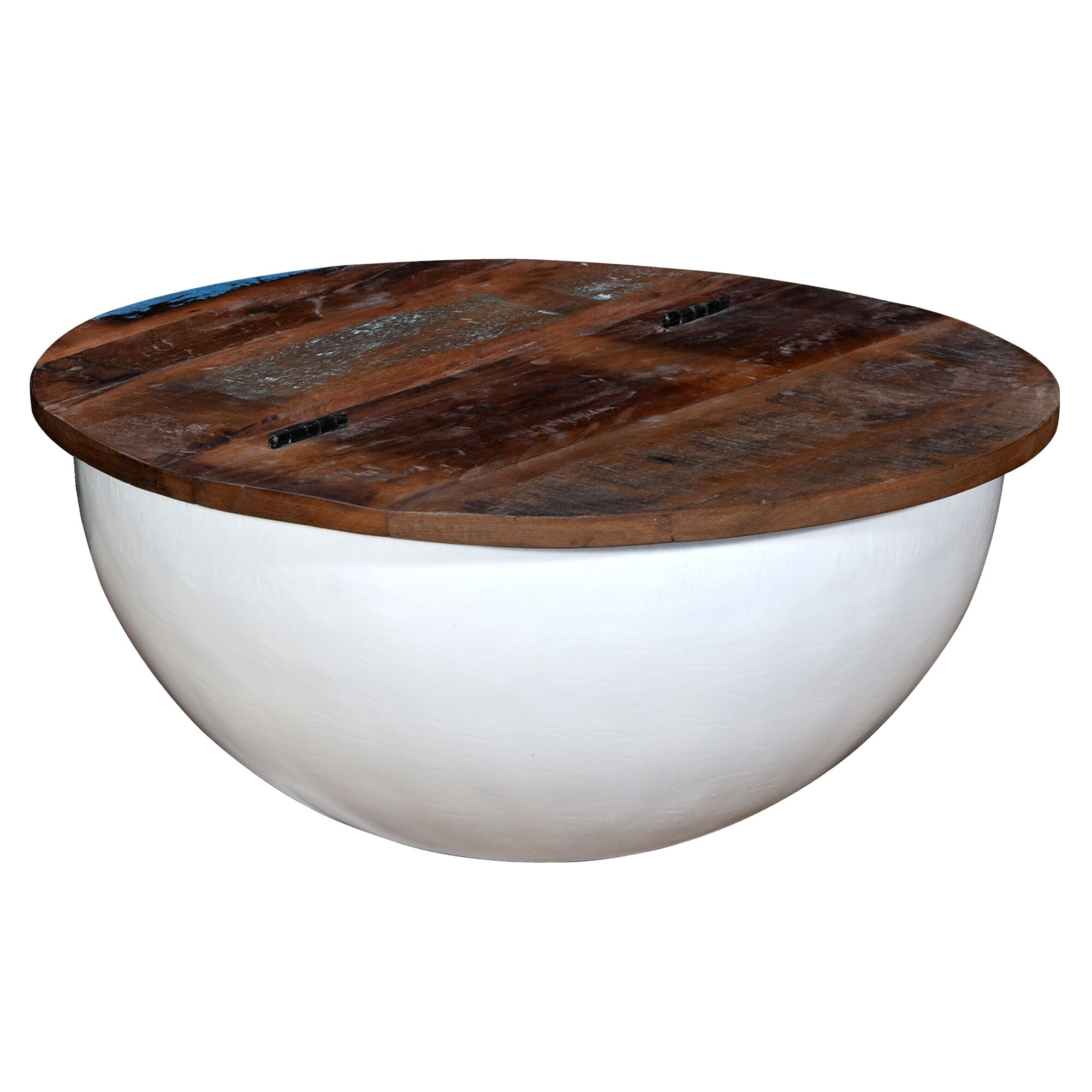 Masuta de cafea tip bol, lemn masiv reciclat, vidaXL, Alb, 60 x 27 cm