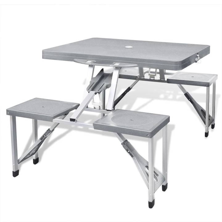vidaXL sszecsukható kemping asztal készlet 4 alumínium szék világos szürke 41457