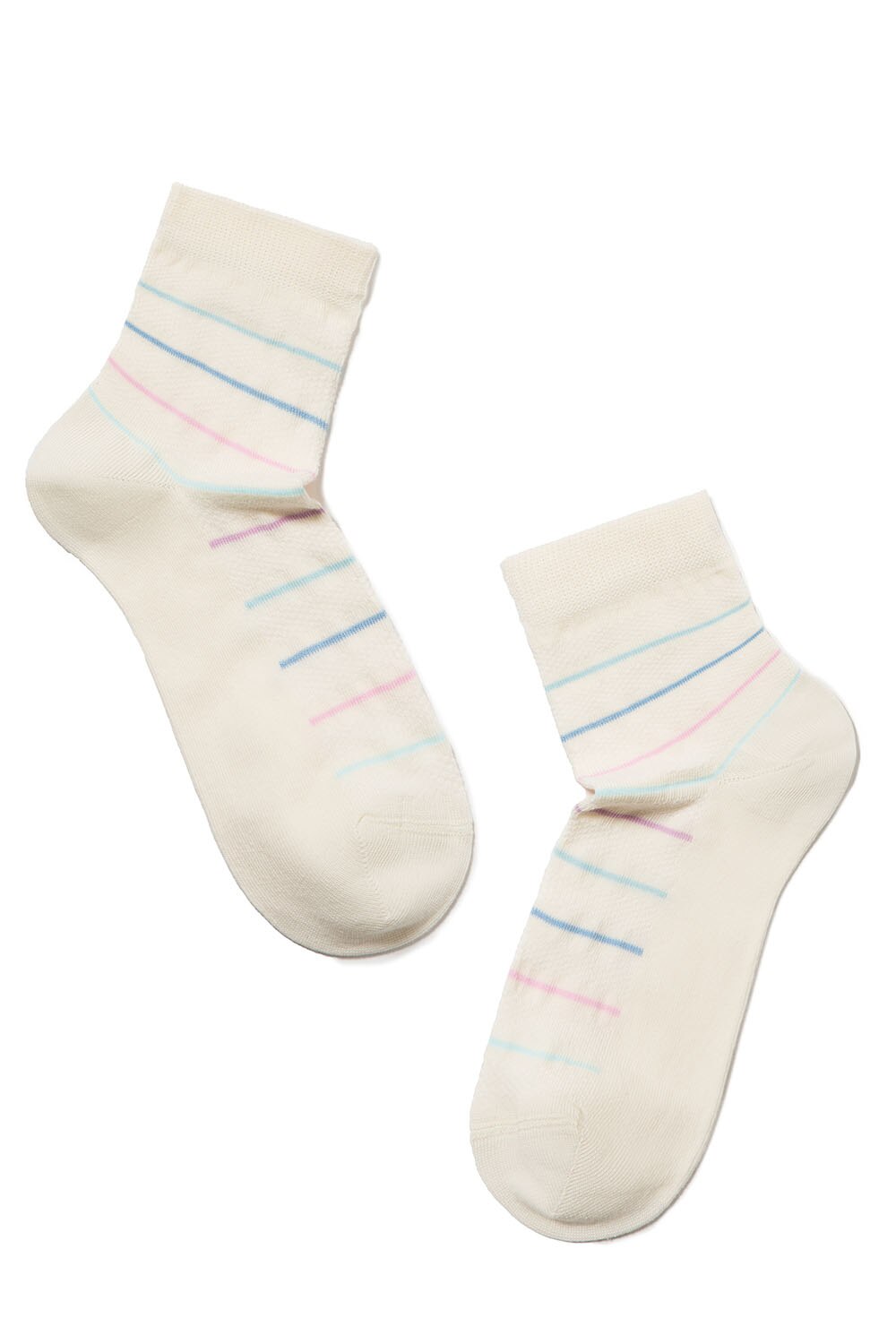 Sosete subtiri de bumbac cu benzi multicolore, Conte Elegant CLASSIC 088, Cappuccino