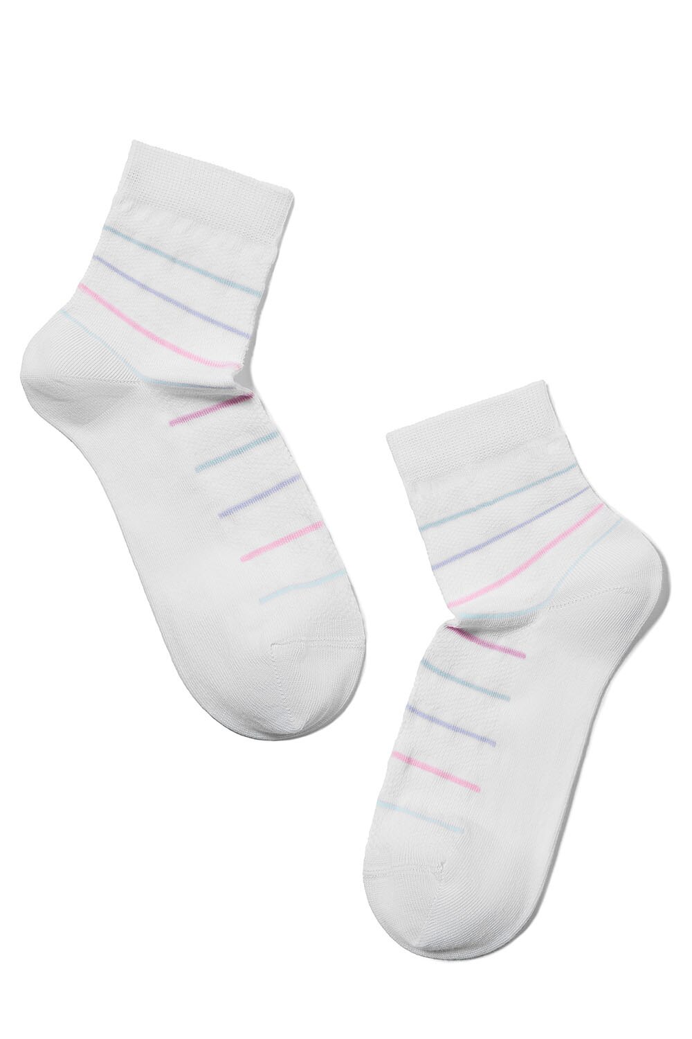 Sosete subtiri de bumbac cu benzi multicolore, Conte Elegant CLASSIC 088, Alb