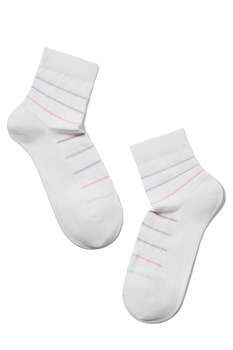 Sosete subtiri de bumbac cu benzi multicolore, Conte Elegant CLASSIC 088, Alb Sosete subtiri de bumbac cu benzi multicolore, Conte Elegant CLASSIC 088, Alb