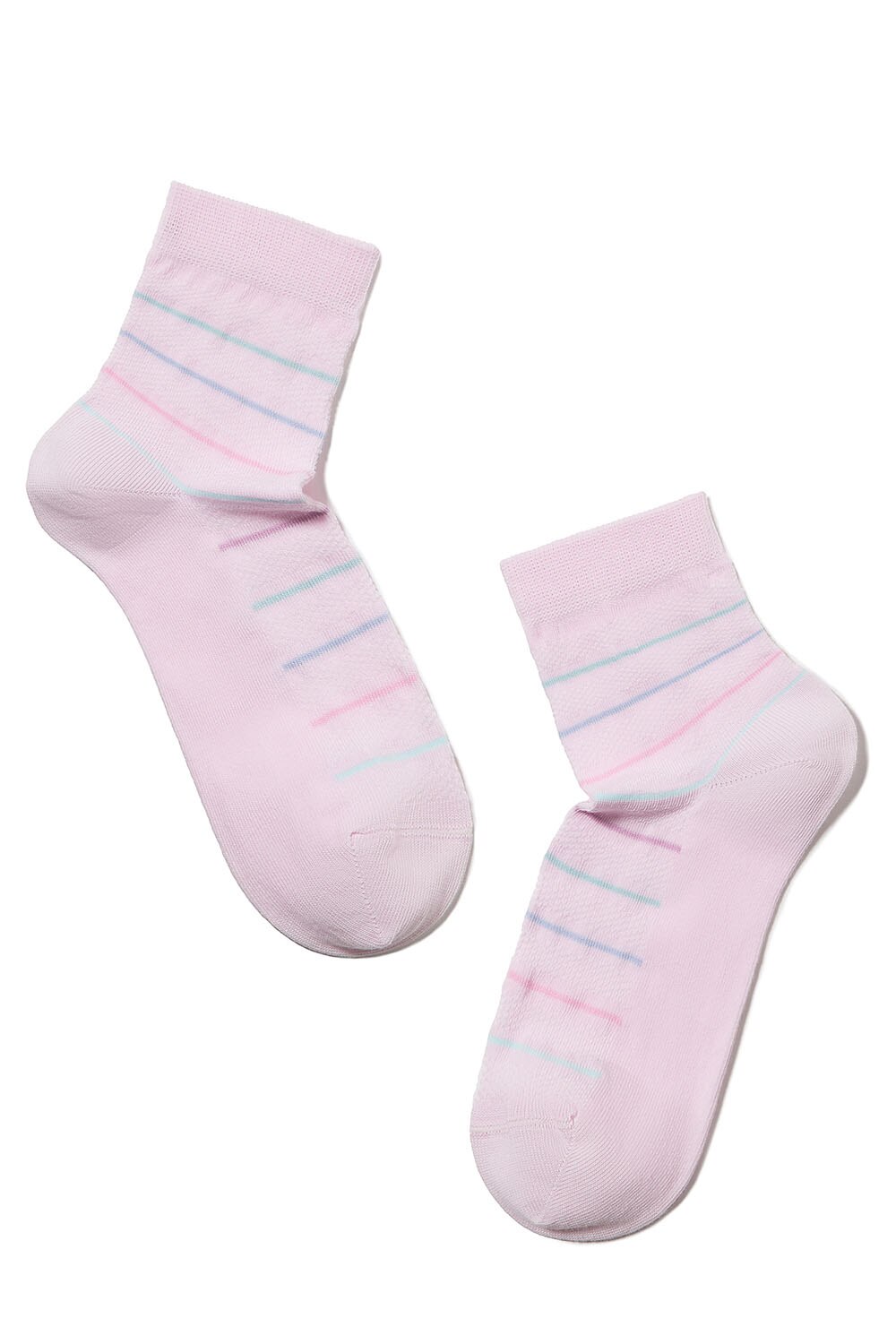 Sosete subtiri de bumbac cu benzi multicolore, Conte Elegant CLASSIC 088, Roz deschis