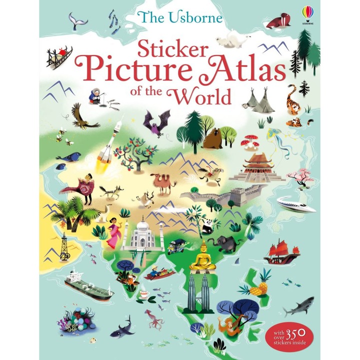 Carte de activitati "Sticker picture atlas of the world", 5 ani+, Usborne