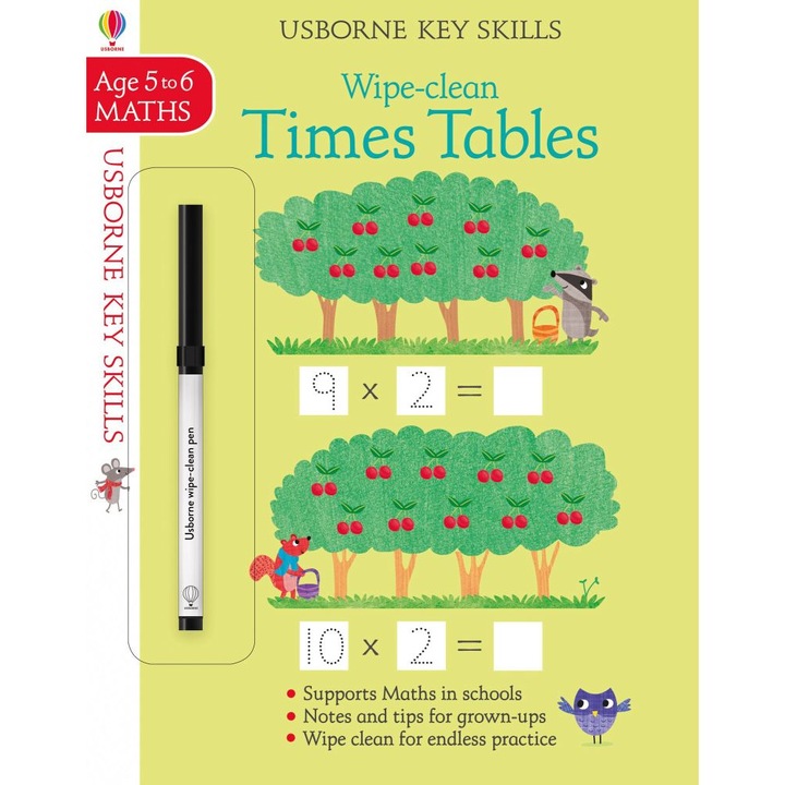 Carte educativa de activitati "Wipe-clean times tables 5-6", 5 ani+, Usborne
