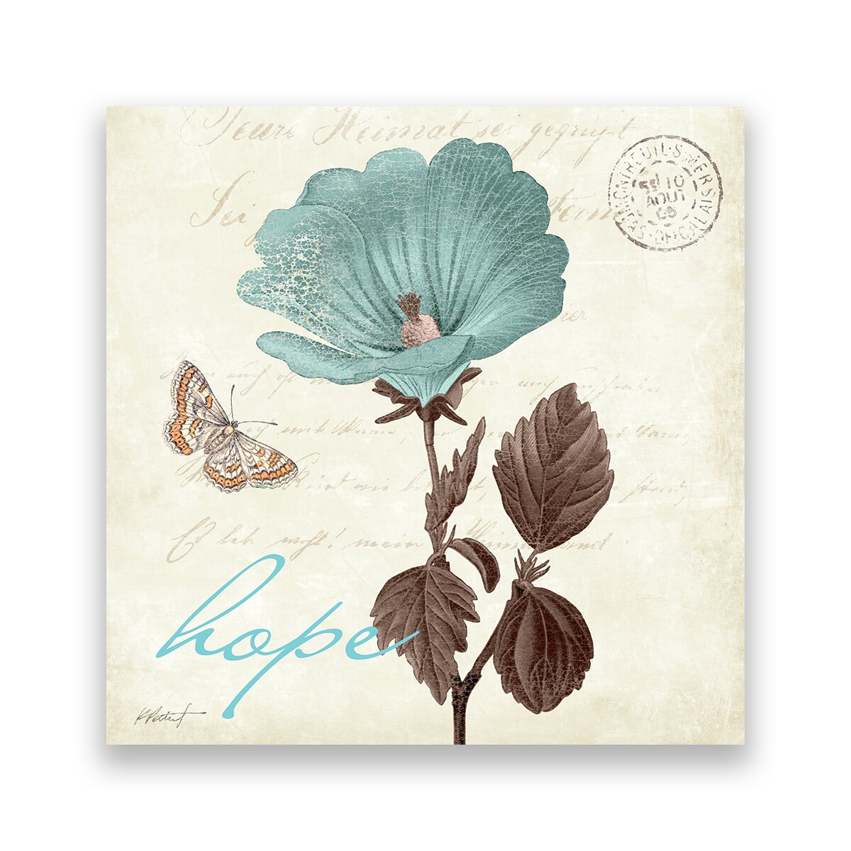 Tablou Canvas - Floral, VIntage, Fluturi, Primavara, 80 x 80 cm