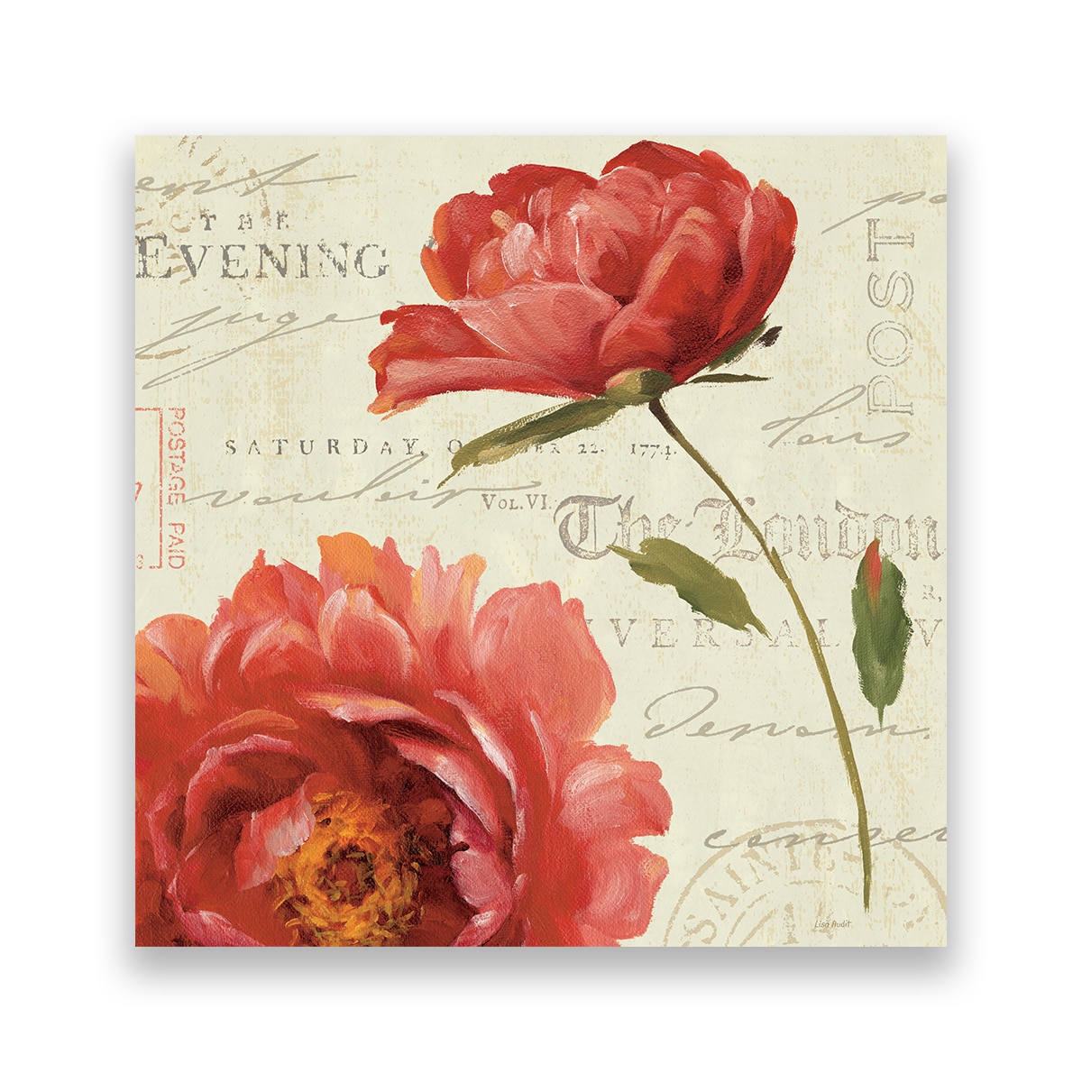 Tablou Canvas - Vintage, Trandafir, Rosu, 100 x 100 cm