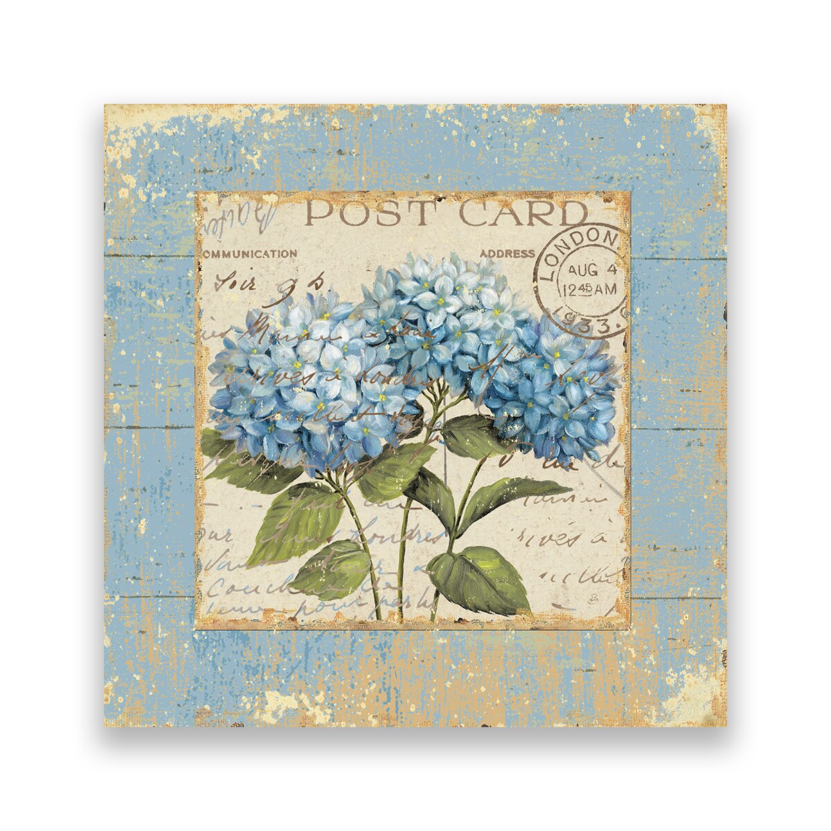 Tablou Canvas - Vintage, Floral, Post Card, Albastru, 100 x 100 cm