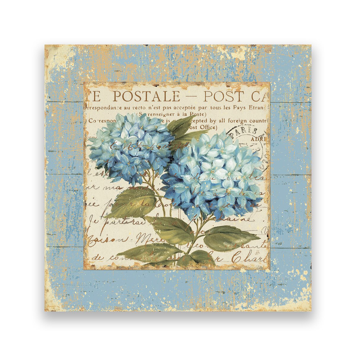 Tablou Canvas - Vintage, Flori, Post Card, Albastru, 100 x 100 cm