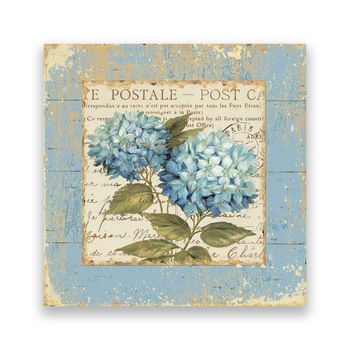 Tablou Canvas - Vintage, Flori, Post Card, Albastru, 80 x 80 cm Tablou Canvas - Vintage, Flori, Post Card, Albastru, 80 x 80 cm