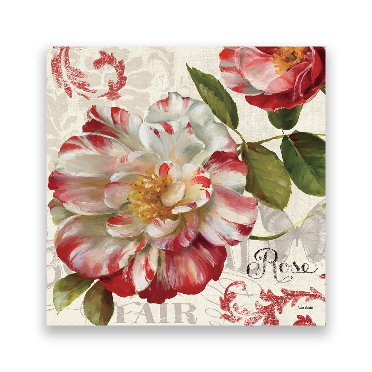 Tablou Canvas - Floral, Trandafir, Alb-Rosu, 100 x 100 cm