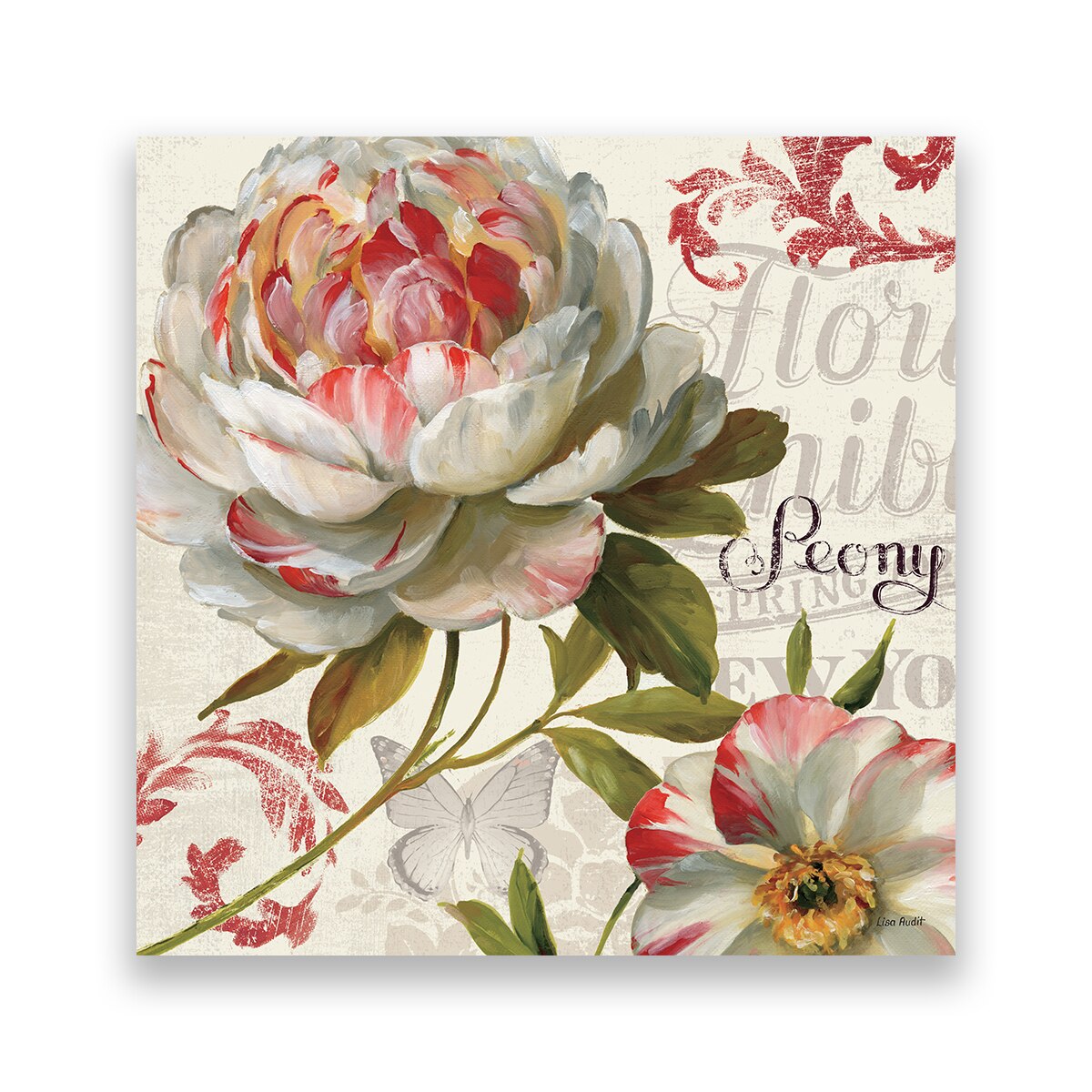 Tablou Canvas - Floral, Bujori, Alb-Rosu, 80 x 80 cm