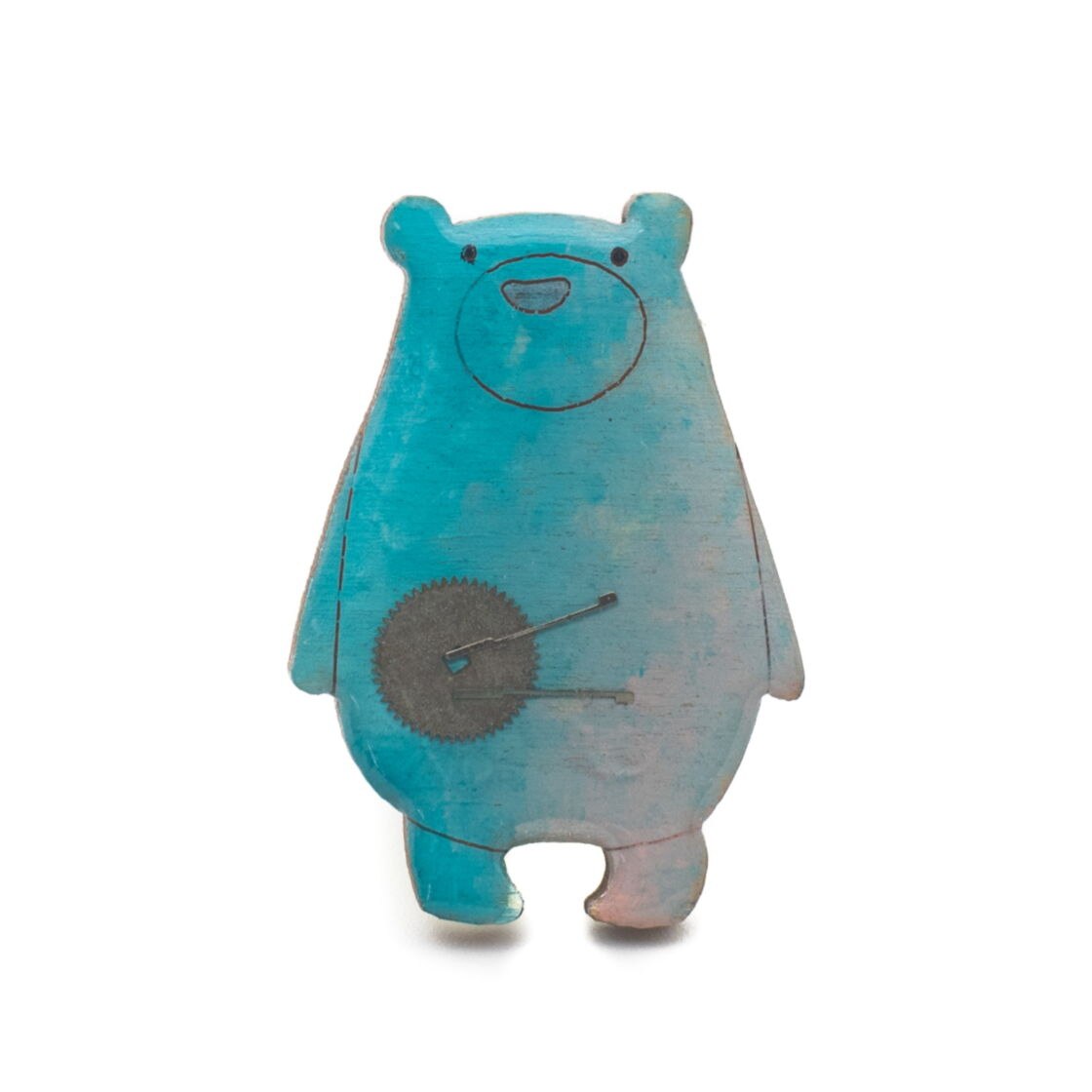 Brosa Lemn Ursulet Albastru 304, 45mm, Albastru