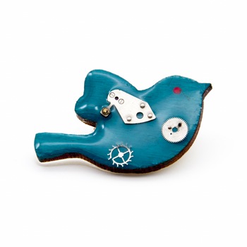 Brosa Lemn Birdie Albastra 67, 45mm, Albastru Brosa Lemn Birdie Albastra 67, 45mm, Albastru