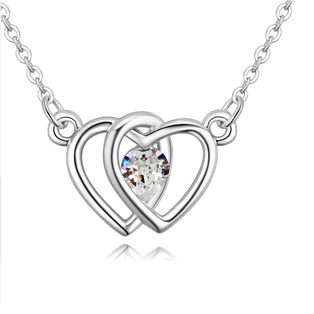 Colier Double heart cu cristale-alb