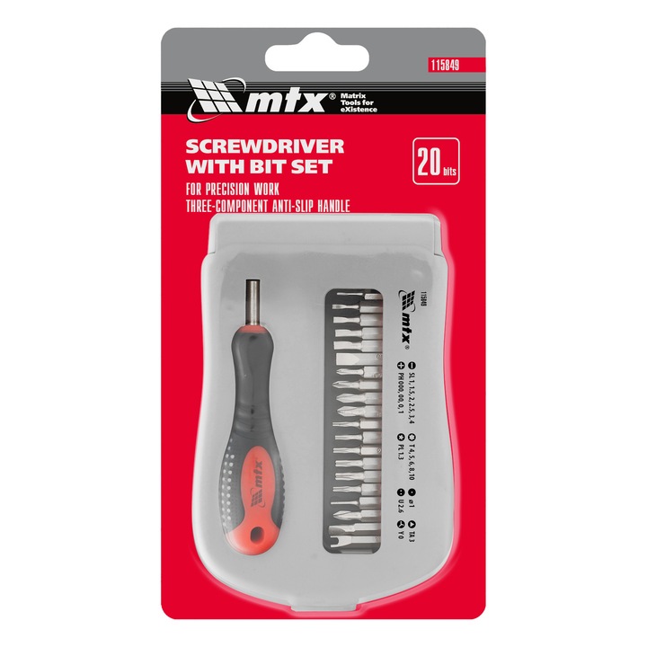 Surubelnita de precizie cu atasamente Fusion, 22 piese, maner 3 componente, in cutie plastic, MTX