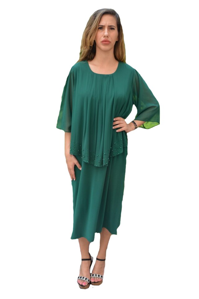 Rochie Hedda cu aplicatii de strasuri si margele,D&J Exclussive, Verde