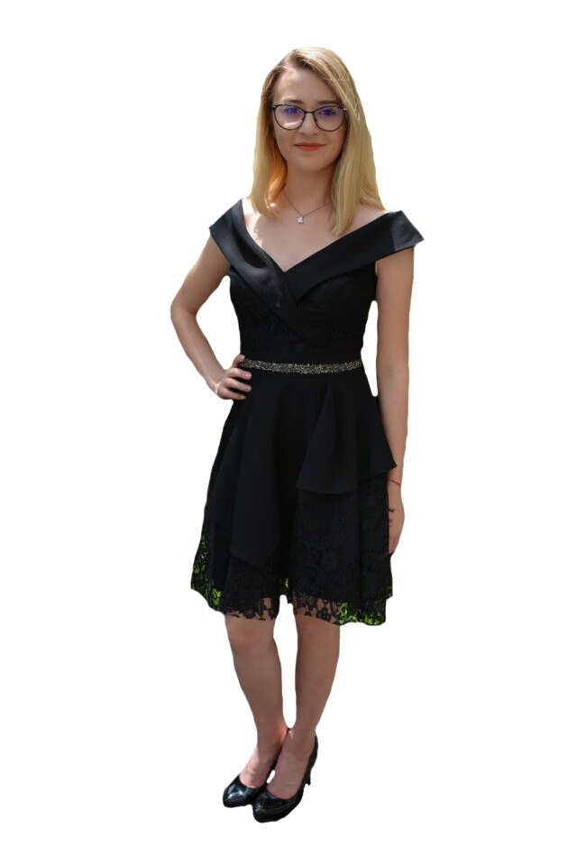 Rochie Makenzie cu insertii de dantela,strasuri in talie,D&J Exclussive, Negru