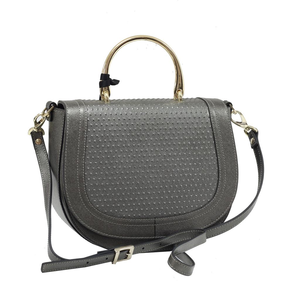 Geanta de dama eleganta, Ripani din piele naturala, gri