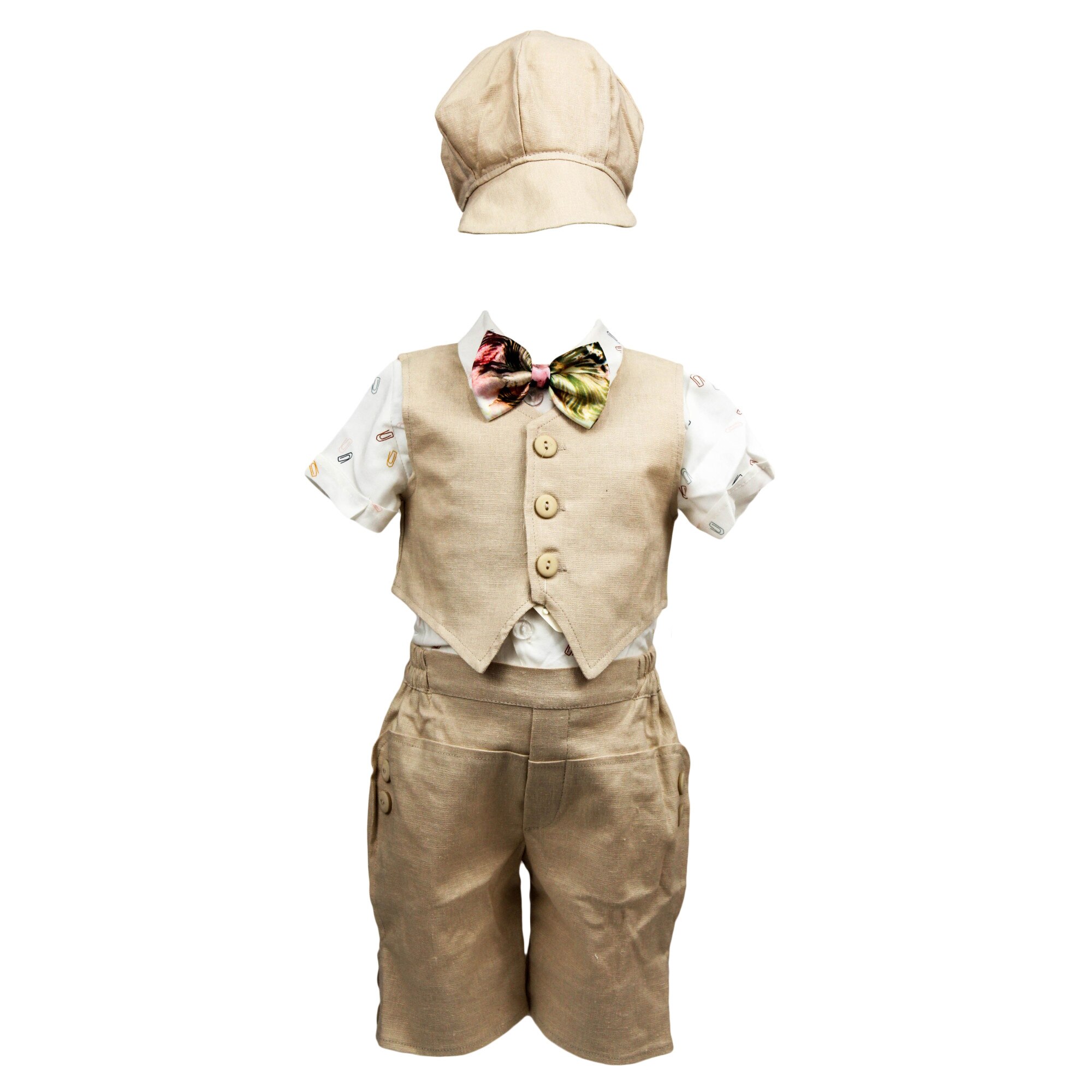 Costum botez, model David, culoare crem, varsta 6 luni