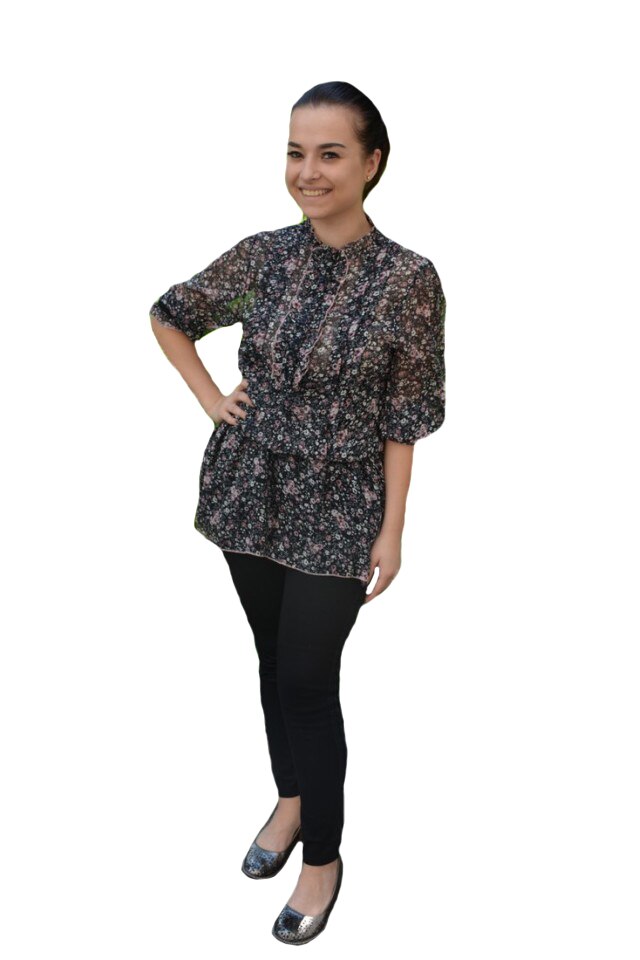 Bluza Silviena cu imprimeu abstract,imprimeu de flori,D&J Exclussive, Negru
