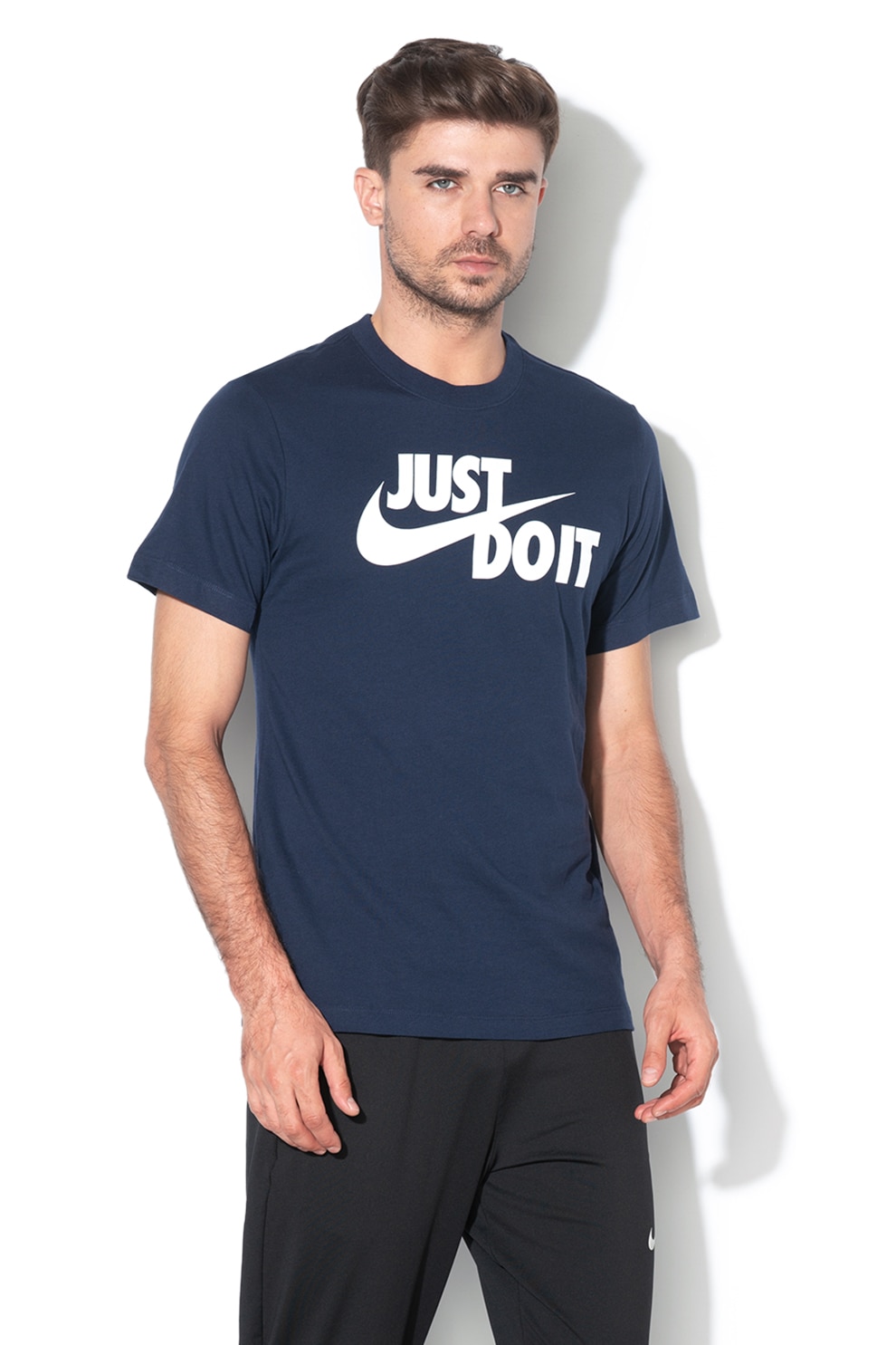 Nike, Tricou cu imprimeu logo Swoosh, Bleumarin inchis
