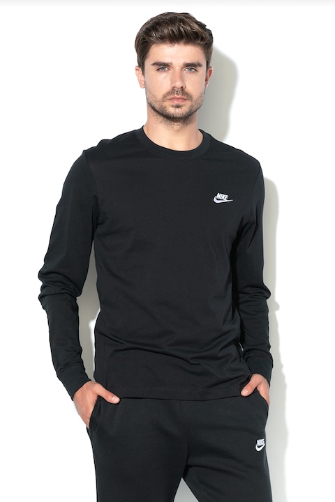 Nike, Блуза Sportswear Club с бродирано лого, Бял/Черен