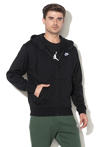 Nike, Худи Sportswear Club с цип и лого, Черен, XL