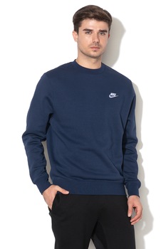 Nike, Bluza sport cu decolteu la baza gatului si logo brodat, Albastru inchis Nike, Bluza sport cu decolteu la baza gatului si logo brodat, Albastru inchis